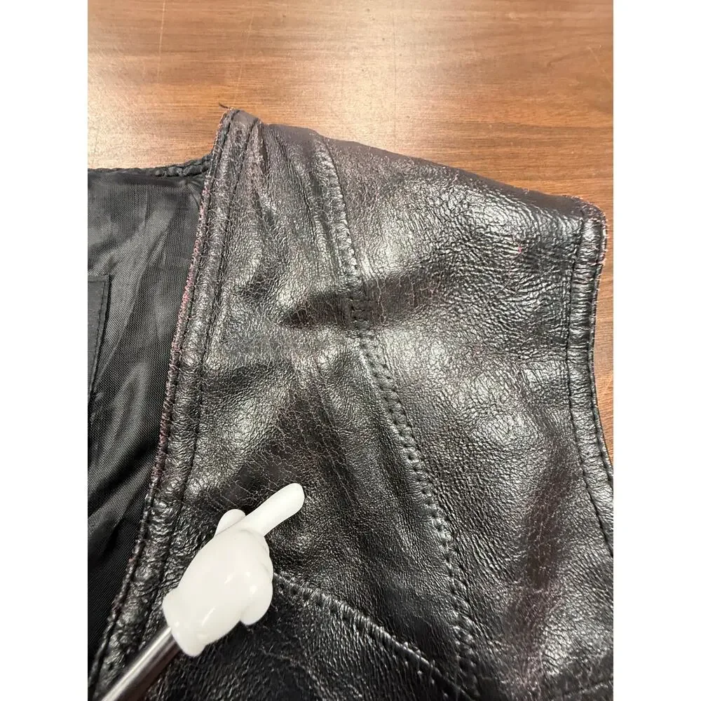 Leather Motorcycle Biker Vest Lace Up Diamond Plate Buffalo Leather Size M READ
